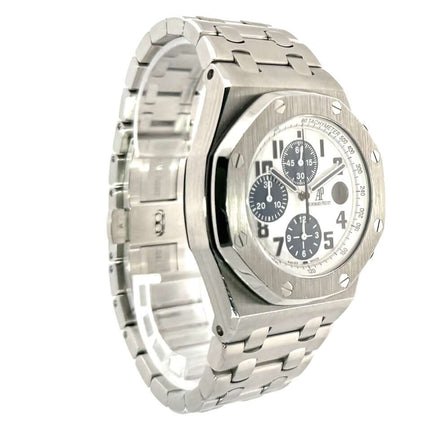 Audemars Piguet Royal Oak Offshore 26020ST Edelstahl, weißes Zifferblatt, Edelstahlband, Tachymeter Skala, Automatikuhr 42mm