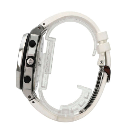 Audemars Piguet Royal Oak Offshore 26020ST.OO.D001IN.02.A, Ansicht der linken Seite mit weißem Kautschukband.