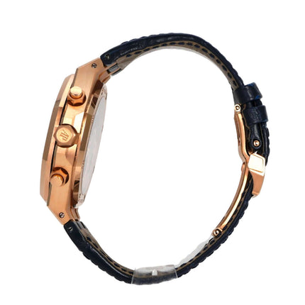 Audemars Piguet Royal Oak Chronograph 26240OR.OO.D315CR.02 Seite mit Roségold-Gehäuse und blauem Lederband