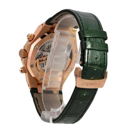 Audemars Piguet Royal Oak Chronograph 26240OR.OO.D404CR.02 mit grünem Lederband und gehäuse aus Roségold.