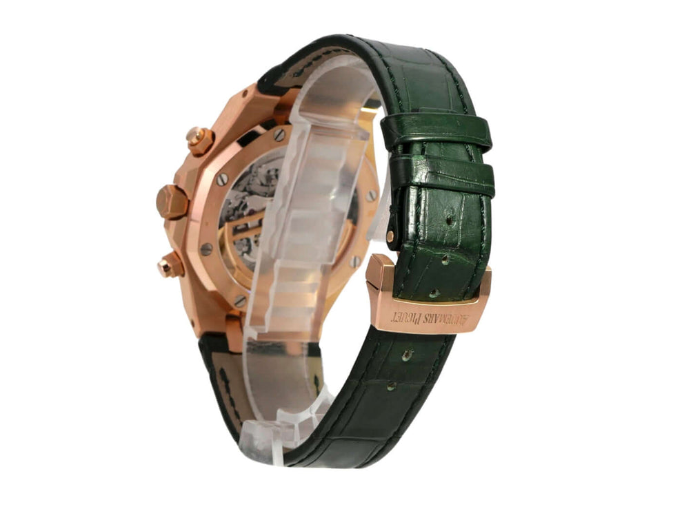 Audemars Piguet Royal Oak Chronograph 26240OR.OO.D404CR.02 mit grünem Lederband und gehäuse aus Roségold.