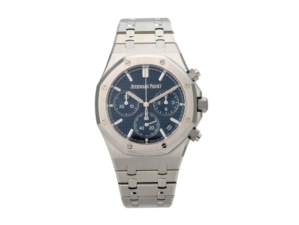 Audemars Piguet Royal Oak Chronograph 26240ST.OO.1320ST.05 mit blauem Zifferblatt und Edelstahlband.