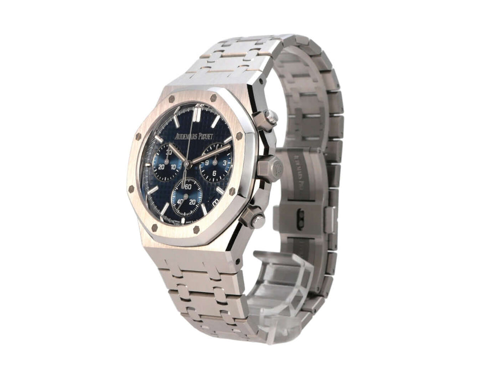 Audemars Piguet Royal Oak Chronograph 26240ST.OO.1320ST.05 mit blauem Zifferblatt und Edelstahlarmband.