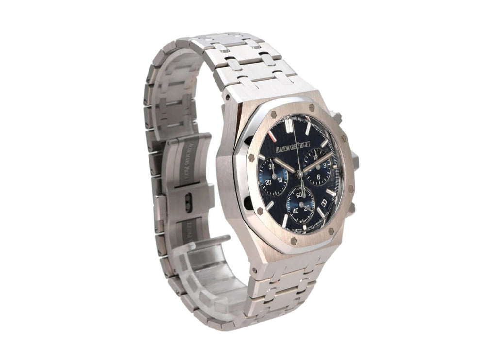 Audemars Piguet Royal Oak Chronograph 26240ST.OO.1320ST.05 mit Edelstahlgehäuse und blauem Zifferblatt.