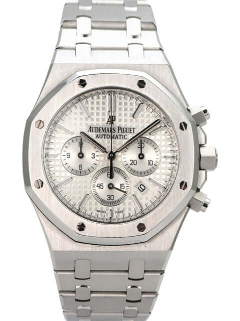 Audemars Piguet Royal Oak Chronograph 26320ST.OO.1220ST.02 mit silberfarbenem Zifferblatt und Edelstahlarmband.