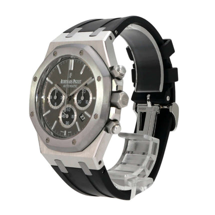 Audemars Piguet Royal Oak Chronograph 26325TS.OO.D005CR.01 Leo Messi in poliertem Edelstahl mit schwarzem Kautschukband.