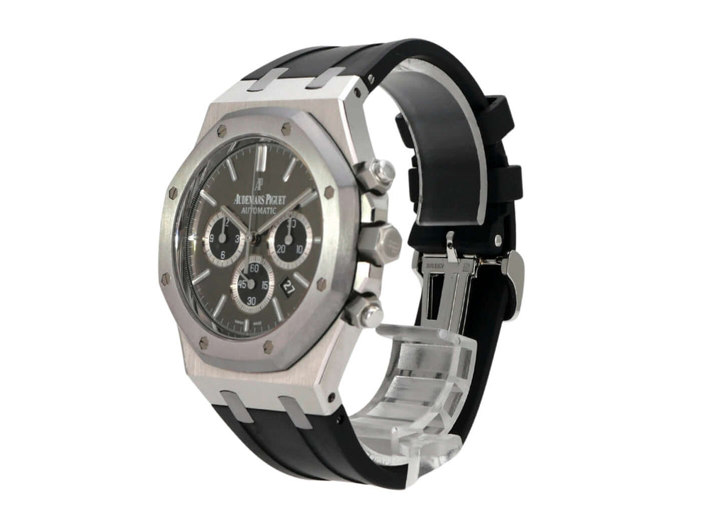Audemars Piguet Royal Oak Chronograph 26325TS.OO.D005CR.01 Leo Messi in poliertem Edelstahl mit schwarzem Kautschukband.