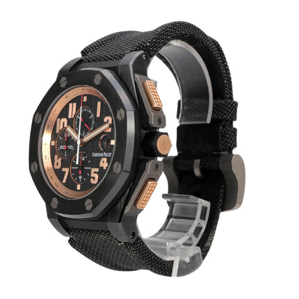 Audemars Piguet Royal Oak Offshore Chronograph Legacy 26378IO.OO.A001KE.01 mit schwarzem Lederband und goldenen Details