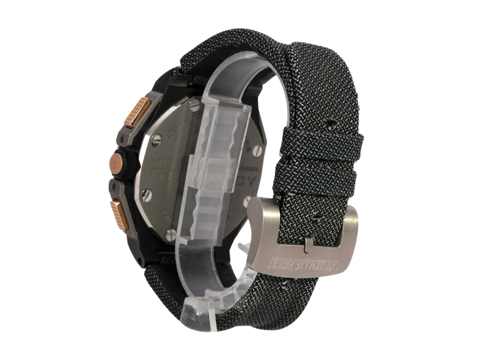 Audemars Piguet Royal Oak Offshore Chronograph Legacy 26378IO.OO.A001KE.01 mit schwarzem Lederband und Rosegold-Details.