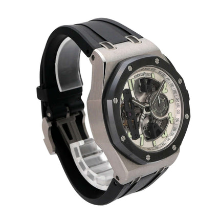 Audemars Piguet Royal Oak Offshore 26387IO.OO.D002CA.01 Titan-Gehäuse, schwarzes Kautschukband, skelettiertes Zifferblatt.