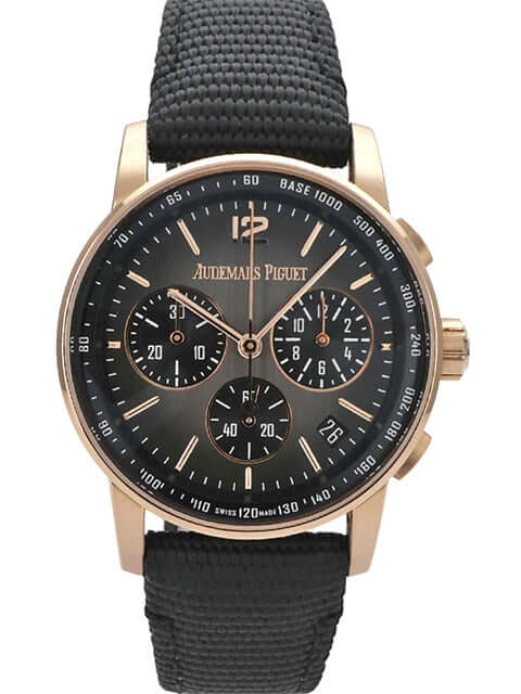 Audemars Piguet Code 11.59 Chronograph 26393NR.OO.A002KB.01, 18K Roségold, schwarzes Zifferblatt, schwarzes Kautschukarmband