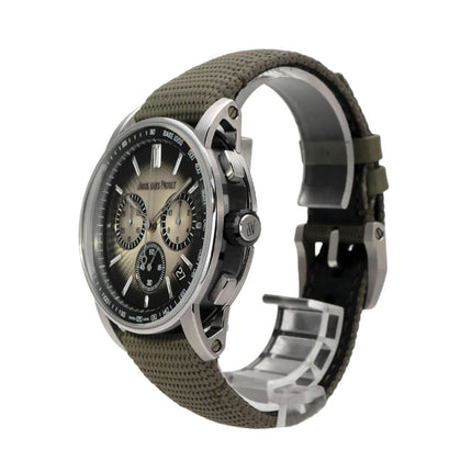 Audemars Piguet Code 11.59 Chronograph 26393QT.OO.A064KB.01 mit beigem Zifferblatt und grünem Armband.
