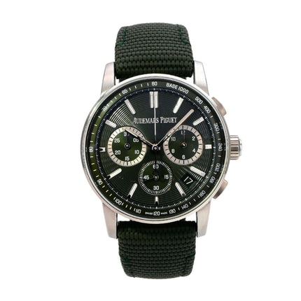 Audemars Piguet Code 11.59 Chronograph 26393ST.OO.A056KB.01 mit grünem Zifferblatt und gummiertem Armband.