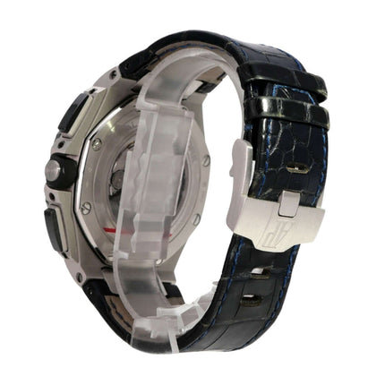 Audemars Piguet Royal Oak Offshore Platin 26401PO.OO.A018CR.01 Uhr mit blauem Lederband und Kautschukband.