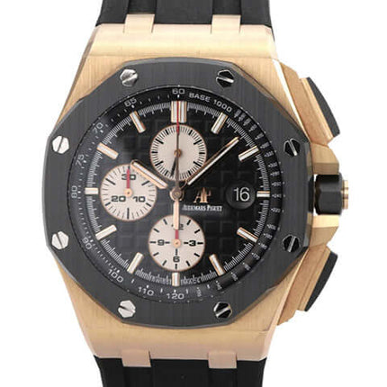 Audemars Piguet Royal Oak Offshore Rosegold 26401RO.OO.A002CA.01 Uhr mit schwarzem Kautschukband und schwarzem Zifferblatt