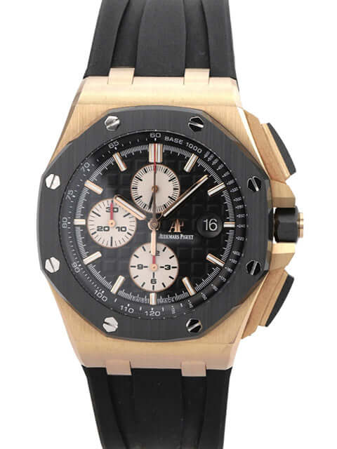 Audemars Piguet Royal Oak Offshore Rosegold 26401RO.OO.A002CA.01 Uhr mit schwarzem Kautschukband und schwarzem Zifferblatt