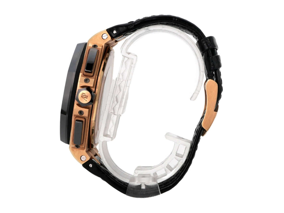 Audemars Piguet Royal Oak Offshore 26401RO.OO.A002CA.02 aus Roségold mit schwarzem Lederband, Seitenansicht