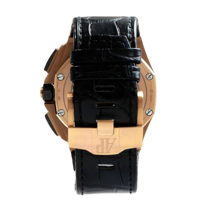 Audemars Piguet Royal Oak Offshore 26401RO.OO.A002CA.02 Rückansicht mit schwarzem Lederband und Roségoldgehäuse