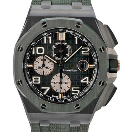 Audemars Piguet Royal Oak Offshore Chronograph 26405CE.OO.A056CA.01 mit grünem Zifferblatt und Kautschukband.