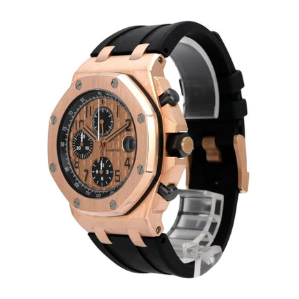 Audemars Piguet Royal Oak Offshore Rotgold 26470OR.OO.A002CR.01 mit rotgoldenem Gehäuse und Kautschukband.