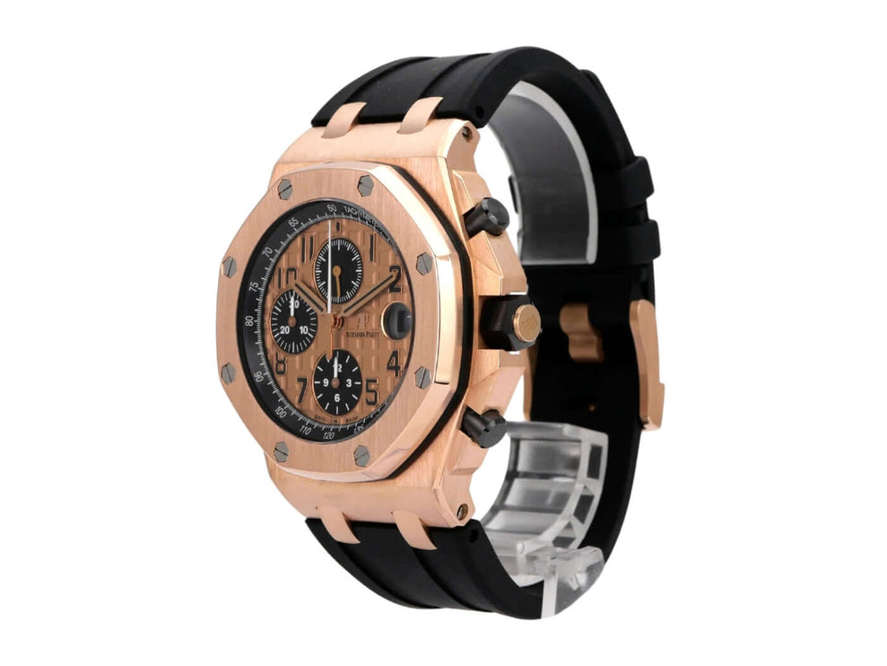 Audemars Piguet Royal Oak Offshore Rotgold 26470OR.OO.A002CR.01 mit rotgoldenem Gehäuse und Kautschukband.
