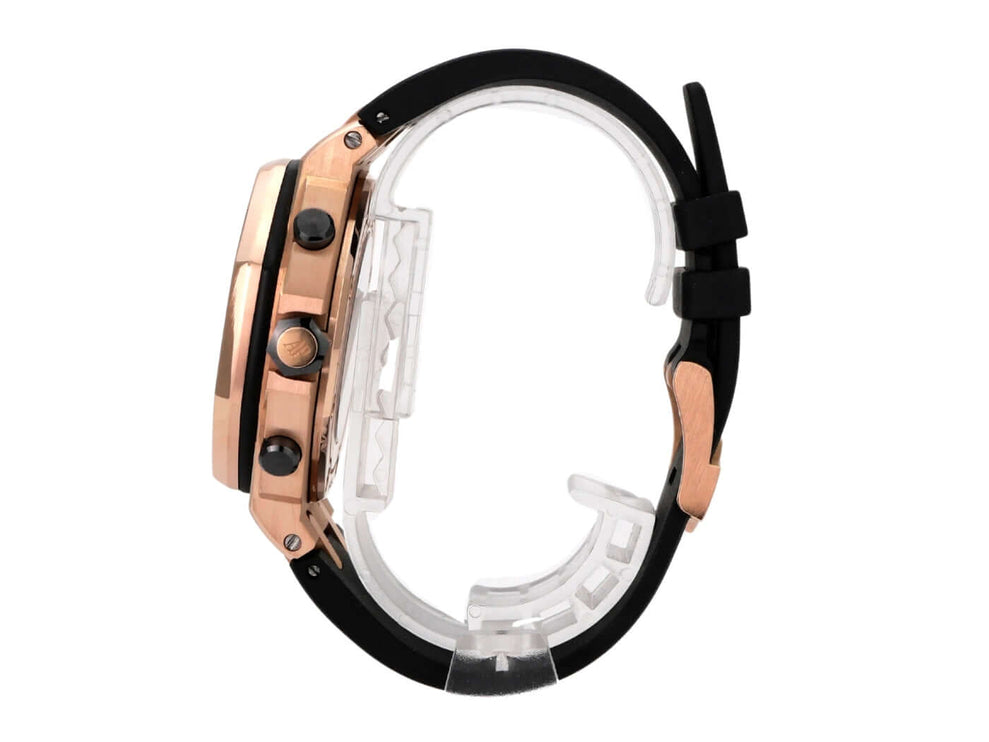 Audemars Piguet Royal Oak Offshore Rotgold 26470OR.OO.A002CR.01 seitliche Ansicht mit Kautschukband und Rotgoldgehäuse.