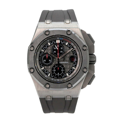 Audemars Piguet Royal Oak Offshore Chronograph Michael Schumacher 26568IM.OO.A004CA.01 mit Titan-Gehäuse und grauem Zifferblatt.