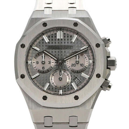 Audemars Piguet Royal Oak Chronograph 26715ST mit grauem Zifferblatt und Edelstahlband, poliert und satiniert.