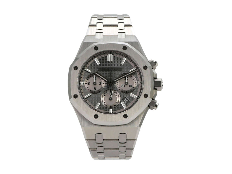 Audemars Piguet Royal Oak Chronograph mit Edelstahl-Gehäuse und grauem Zifferblatt, 38mm, automatisches Manufakturkaliber.