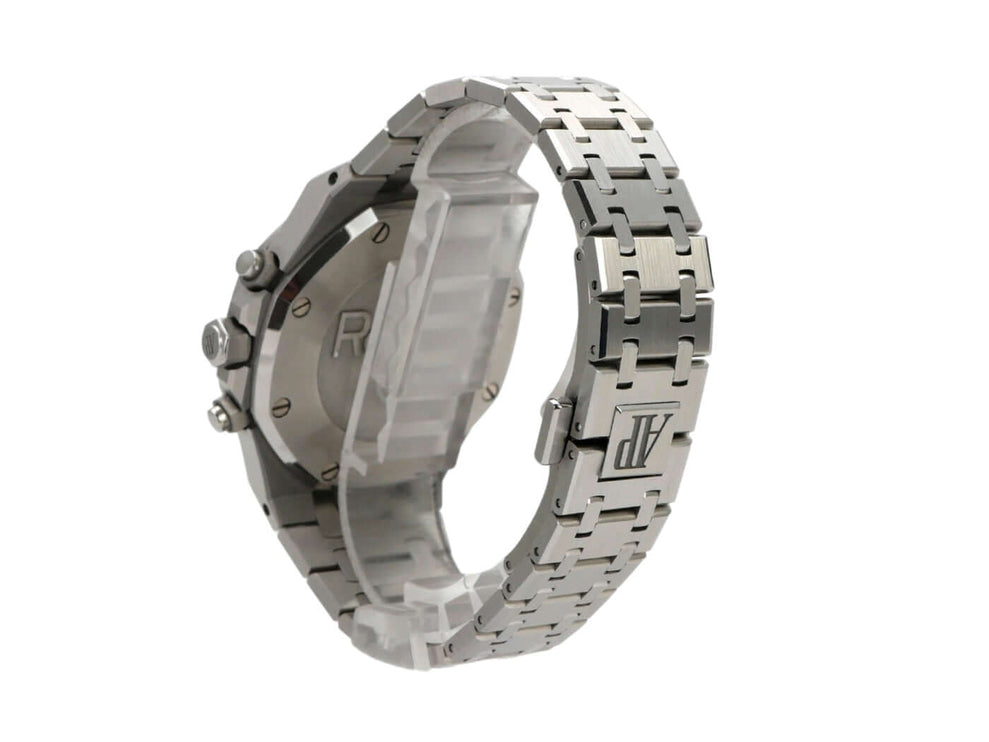Audemars Piguet Royal Oak Chronograph 26715ST.OO.1356ST.02, Edelstahlgehäuse und Armband, seitliche Ansicht.