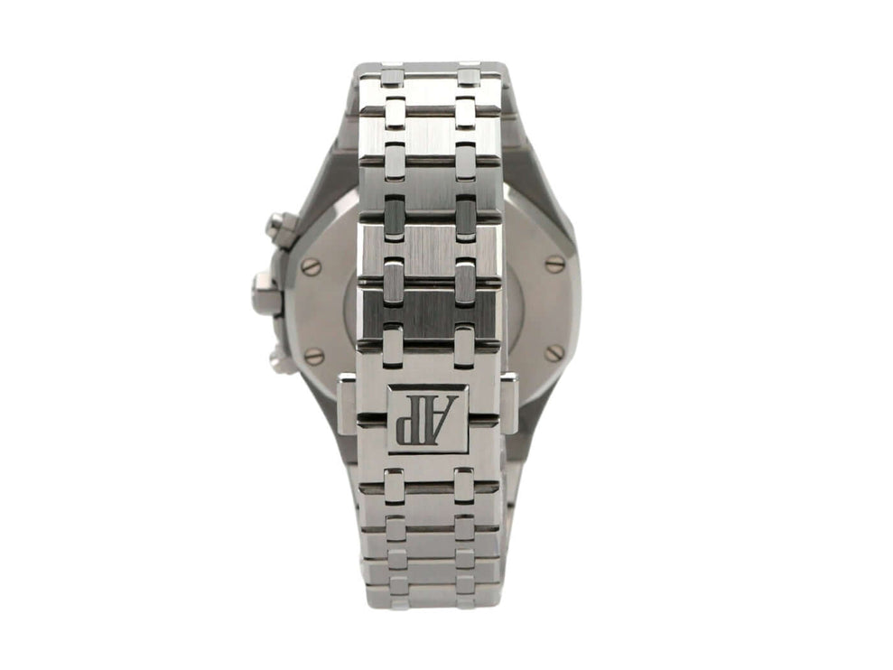 Audemars Piguet Royal Oak Chronograph 26715ST.OO.1356ST.02, Edelstahlarmband, Rückansicht der Uhr, elegant und modern.