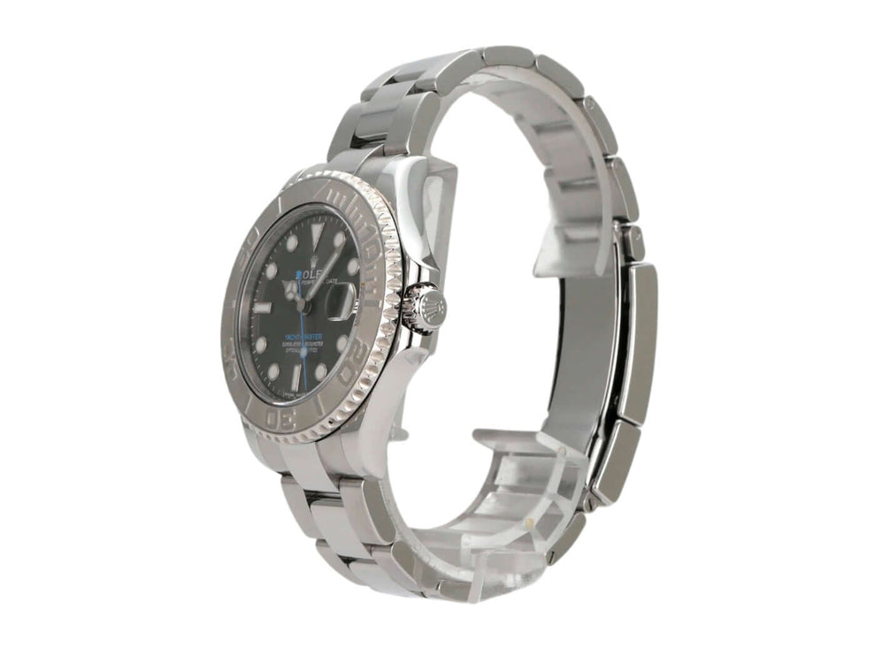 Rolex Yacht-Master 37 Edelstahl Platin 268622 Rhodium, Automatik-Uhr mit rhodiierter Zifferblatt und drehbarer Lünette.