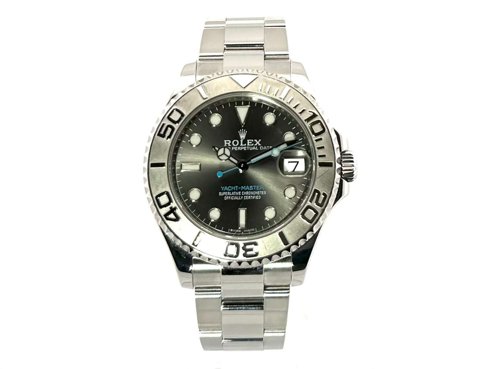 Rolex Yacht-Master 37 Edelstahl Platin 268622 aus 2017, poliertes und satiniertes Gehäuse, Oyster Armband, Rhodium Zifferblatt und Platin Lünette