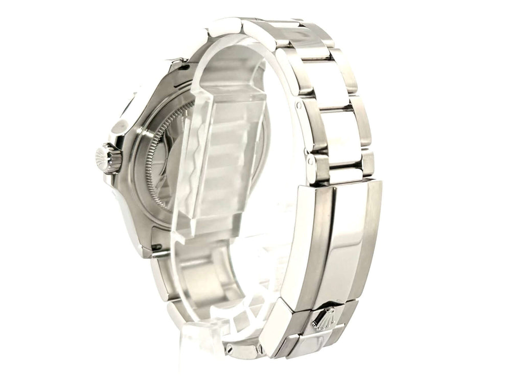 Rückseite des Rolex Yacht-Master 37 Edelstahl Platin 268622, poliertes und satiniertes Oyster-Armband.