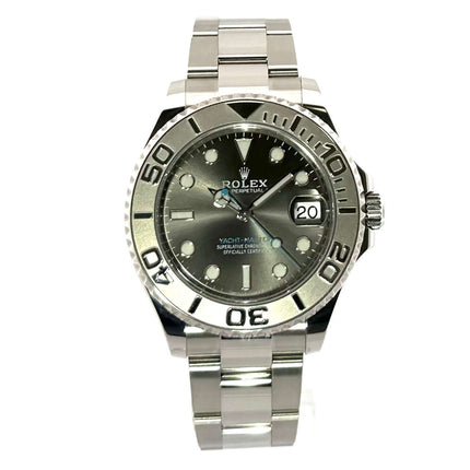 Rolex Yacht-Master 37 Edelstahl Platin 268622 Rhodium aus 2021, poliertes und satiniertes Gehäuse, Oyster Edelstahl Armband, Rhodium Zifferblatt.