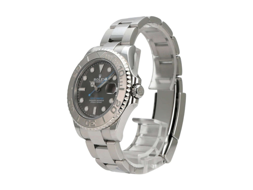 Rolex Yacht-Master 37 Edelstahl Platin 268622 Rhodium mit rhodiniertem Zifferblatt und poliertem Edelstahlarmband.