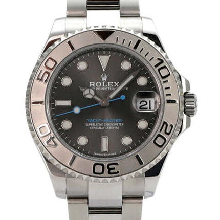 Rolex Yacht-Master 37 Edelstahl Platin 268622 Rhodium mit rhodium Zifferblatt und drehbarer Platinlünette.