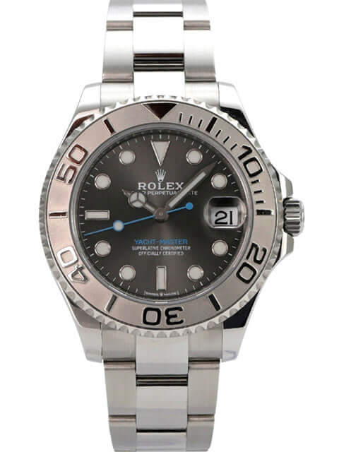 Rolex Yacht-Master 37 Edelstahl Platin 268622 Rhodium mit rhodium Zifferblatt und drehbarer Platinlünette.