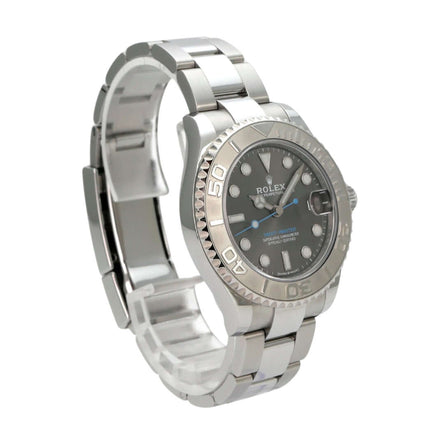 Rolex Yacht-Master 37 Edelstahl Platin 268622 Rhodium auf Edelstahlarmband mit poliertem und satiniertem Gehäuse.