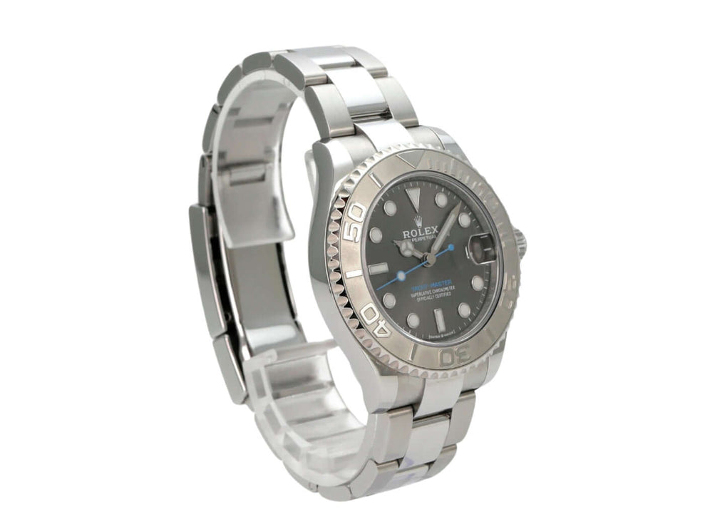 Rolex Yacht-Master 37 Edelstahl Platin 268622 Rhodium auf Edelstahlarmband mit poliertem und satiniertem Gehäuse.