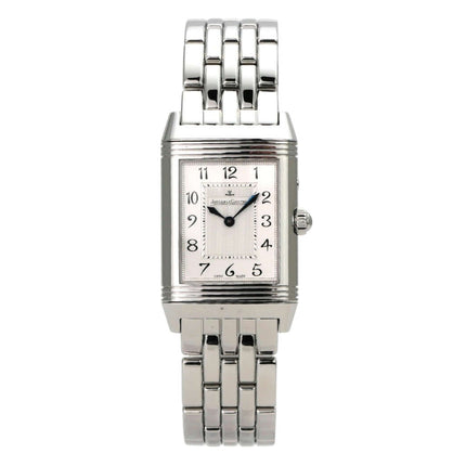 Jaeger-LeCoultre Reverso Duetto Duo 2698420 mit poliertem Edelstahlband und silberfarbenem Zifferblatt.