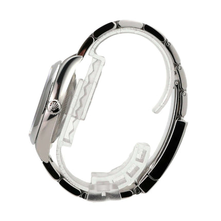 Rolex Oyster Perpetual 31 Ref. 277200 Grün, seitlicher Blick auf das Edelstahlgehäuse und das Oyster Edelstahlband.