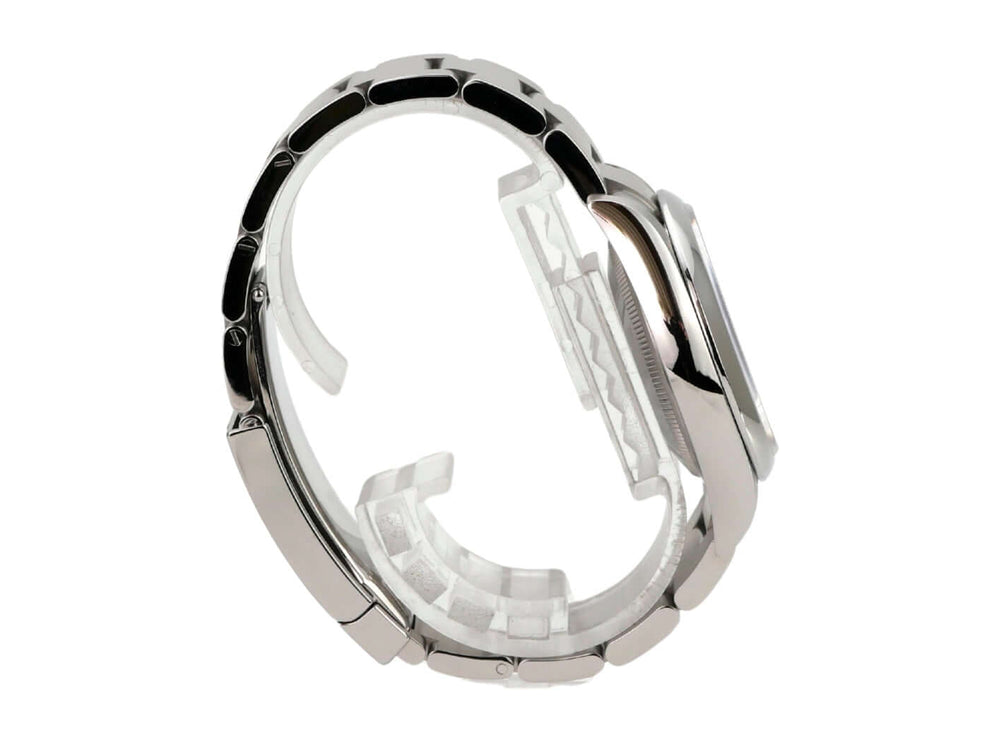 Rolex Oyster Perpetual 31 Ref. 277200 Grün seitliche Ansicht des Gehäuses und Edelstahlbandes.