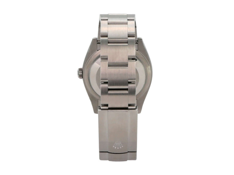 Rückansicht der Rolex Oyster Perpetual 31 Ref. 277200 Grün mit poliertem und satiniertem Edelstahlband.