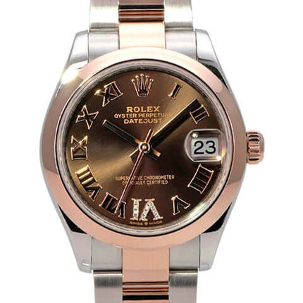 Rolex Datejust 31 Oystersteel Everose-Gold 278241 Choco R Diamant, braune Rolex Uhr mit Diamant-Zifferblatt