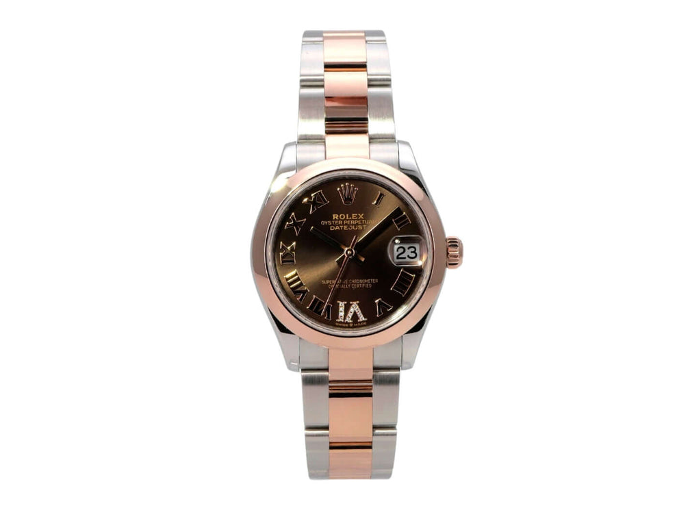 Rolex Datejust 31 Oystersteel Everose-Gold 278241 Choco R Diamant, Damenuhr mit Diamant-Zifferblatt