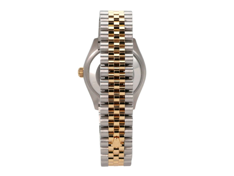 Rolex Datejust 31 Oystersteel Gelbgold 278273 Dark Grey R Diamant Jubile-Band seitliche Ansicht der Uhr mit gold/silber Armband