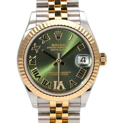 Rolex Datejust 31 Oystersteel Gelbgold 278273 Oliv R DIA Jubile-Band mit grünem Zifferblatt und römischen Ziffern