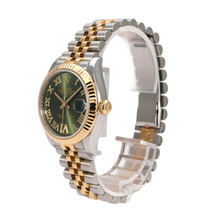 Rolex Datejust 31 Oystersteel Gelbgold 278273 Oliv R DIA Jubile-Band mit goldenen Ziffern und Armband