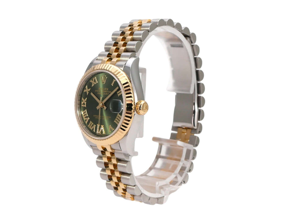 Rolex Datejust 31 Oystersteel Gelbgold 278273 Oliv R DIA Jubile-Band mit goldenen Ziffern und Armband